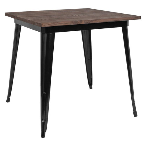 31.5'' Square Black Metal Indoor Table with Walnut Rustic Wood Top - Flash Furniture
