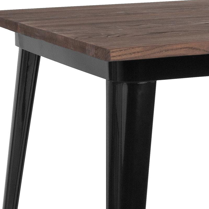 31.5'' Square Black Metal Indoor Table with Walnut Rustic Wood Top - Flash Furniture
