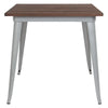 31.5'' Square Silver Metal Indoor Table with Walnut Rustic Wood Top - Flash Furniture