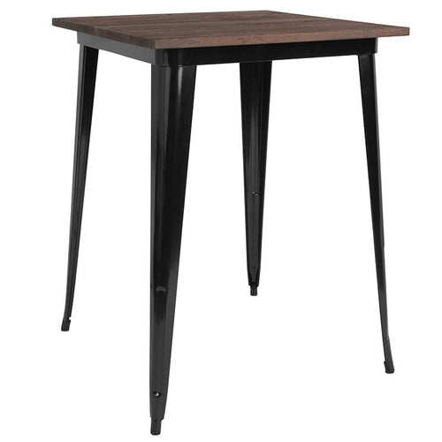 31.5'' Square Black Metal Indoor Bar Height Table with Walnut Rustic Wood Top - Flash Furniture