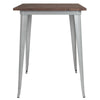 31.5'' Square Silver Metal Indoor Bar Height Table with Walnut Rustic Wood Top - Flash Furniture