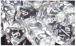 Chessex Mfg Co Llc -  D6 -- 12Mm Translucent Dice - Clear/White; 36Ct
