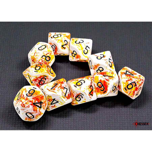 Chessex Mfg Co Llc -  Brushed Dice: Sunrise With Black Set Of Ten D10 Dice Set