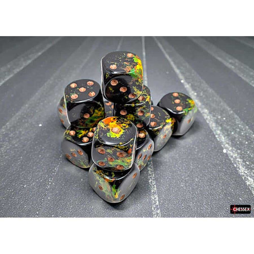 Chessex Mfg Co Llc -  Brushed Dice: 16Mm D6 Deep Forest With Bronze Dice Block (12 Dice)