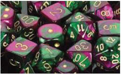 Chessex Mfg Co Llc -  7Ct Gemini Green-Purple W/Gold Dice Set