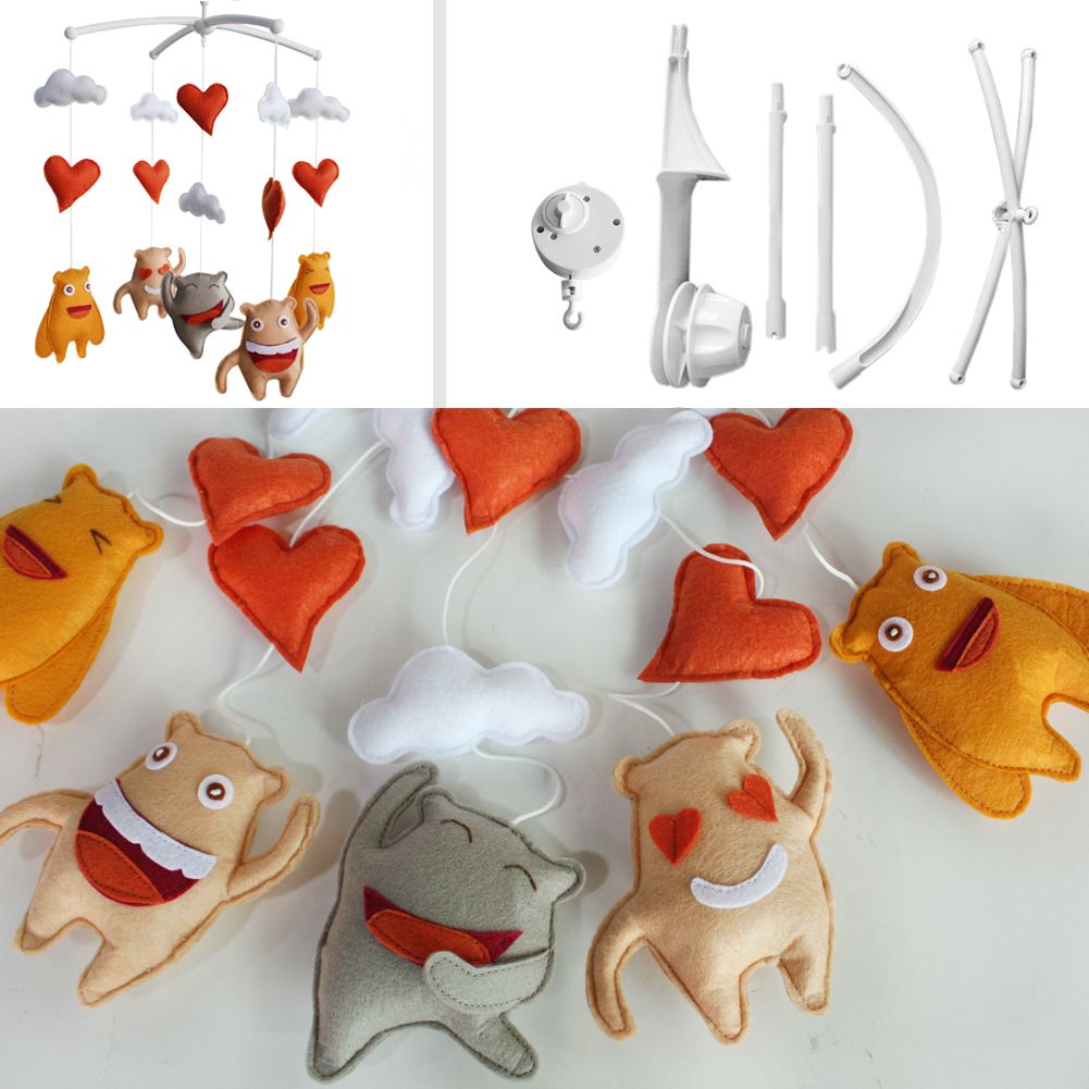PANDA SUPERSTORE - Orange Cartoon Monsters Baby Musical Crib Mobile Halloween Decor Infant Toy Gift Crib Mobile