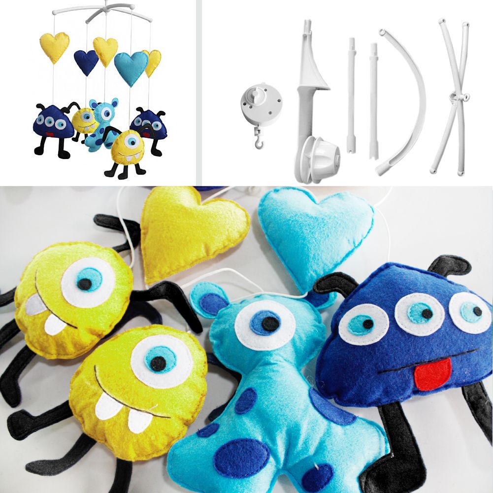 PANDA SUPERSTORE - Blue Yellow Hearts Cartoon Monster Baby Musical Crib Toys Sweet Dreams Crib Mobile Halloween Decor