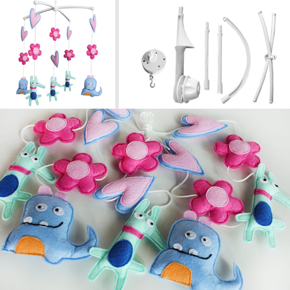 PANDA SUPERSTORE - Baby Musical Crib Mobile Pink Flowers Hearts Monsters Halloween Decor Crib Mobile Infant Toy Baby Gift