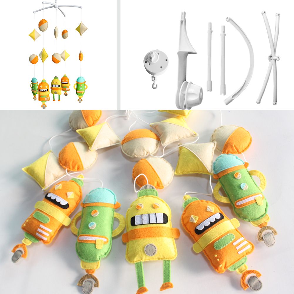 PANDA SUPERSTORE - Yellow Green Orange Robots Cartoon Monster Baby Musical Crib Toys Sweet Dreams Crib Mobile Halloween Decor