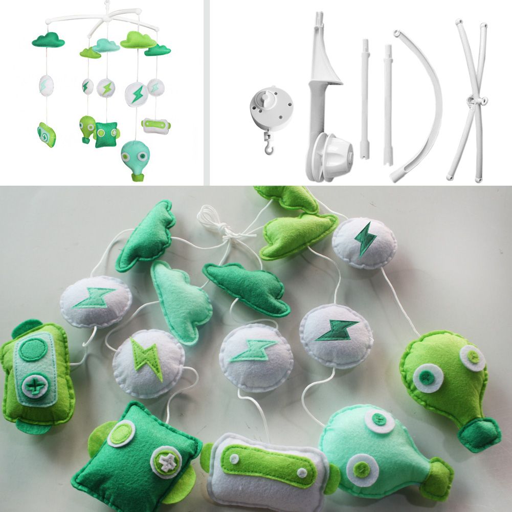 PANDA SUPERSTORE - Green Monsters Robots Baby Crib Mobile Halloween Decor Musical Crib Mobile