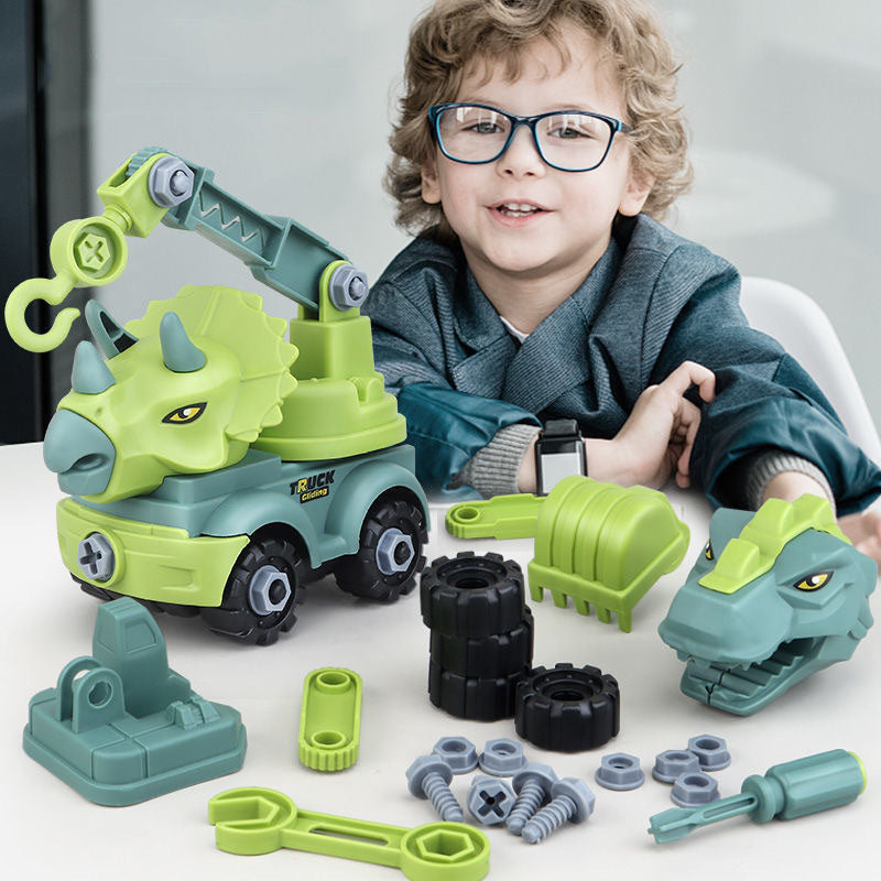 oh my god - Children's Construction Toy Dinosaur Engineering Car Fire Truck Screw Build And Take Educational Toy Diy Dinosaurs Car Boy Gift