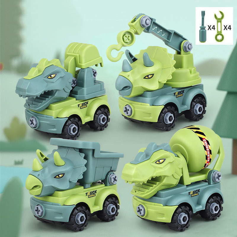oh my god - Children's Construction Toy Dinosaur Engineering Car Fire Truck Screw Build And Take Educational Toy Diy Dinosaurs Car Boy Gift