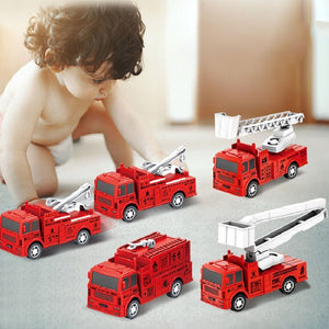 oh my god - 4Pcs Set Children 'S Mini Four Pull Back Car Ladder Fire Fighting Toy Car Model Four-Piece Set