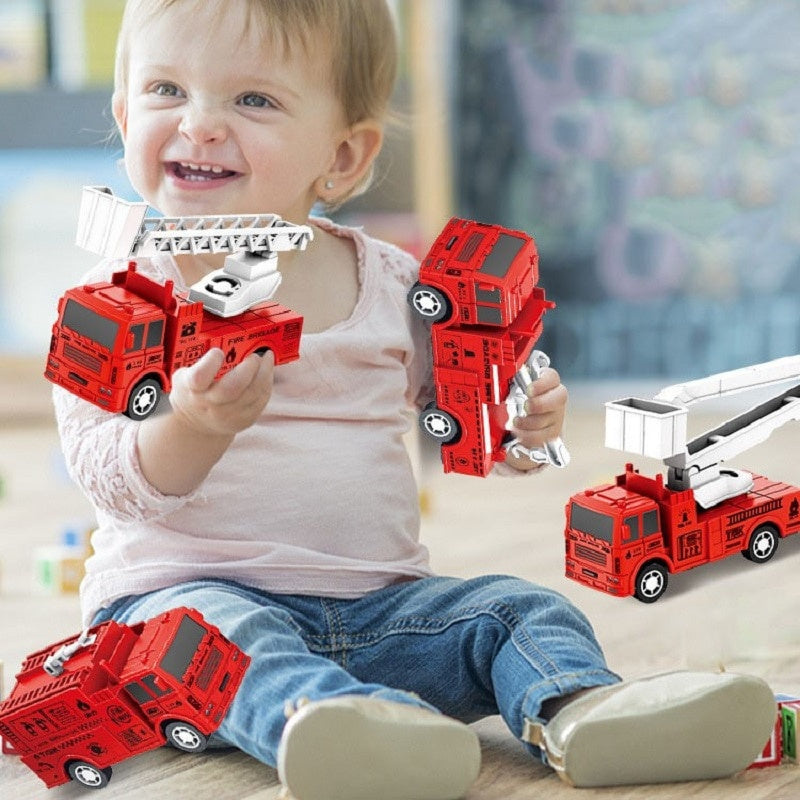 oh my god - 4Pcs Set Children 'S Mini Four Pull Back Car Ladder Fire Fighting Toy Car Model Four-Piece Set