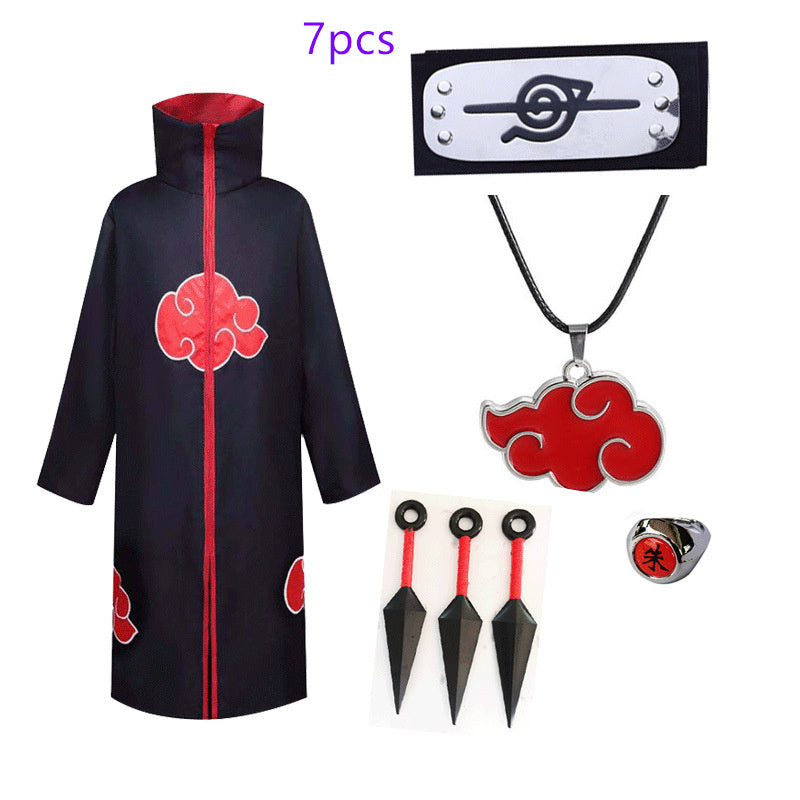 Department Store - Naruto Cosplay Costume Props Ring; Gloves Red Cloud Robe Cloak Kimono Akatsuki Headband Kunai Suit Adult Child Cos Gift