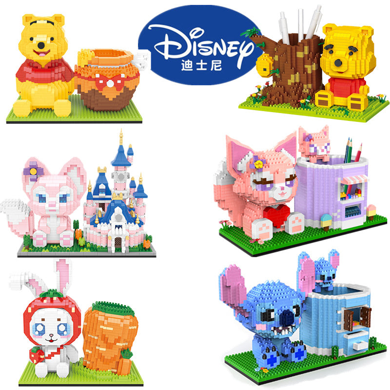 Department Store - Disney Series Building Blocks Pen Holder Doll Stitch Winnie The Pooh Cute Cartoon Image DIY Puzzle Assembling Toy Children Gift