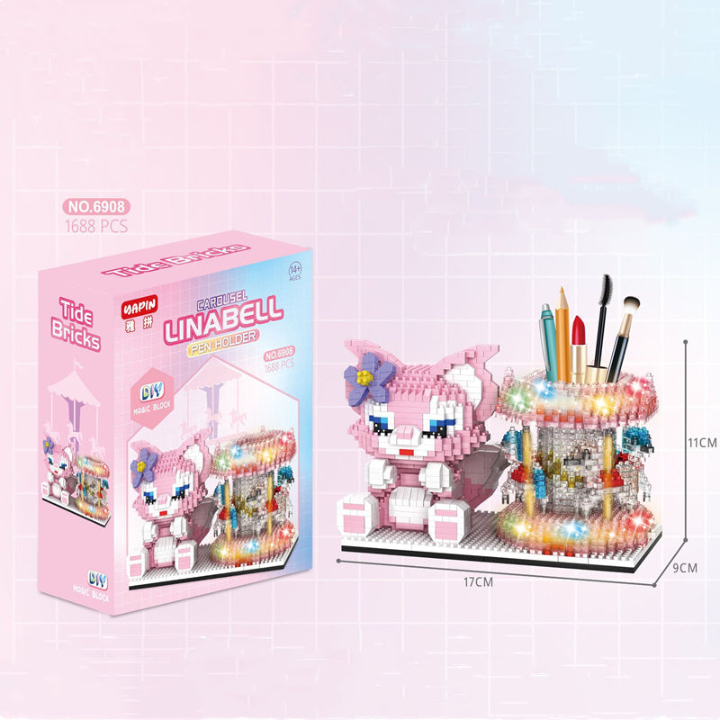Department Store - Disney Series Building Blocks Pen Holder Doll Stitch Winnie The Pooh Cute Cartoon Image DIY Puzzle Assembling Toy Children Gift