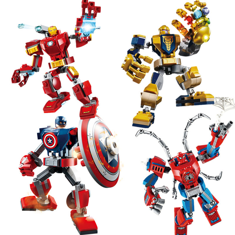 Department Store - Marvel Avengers Mech Toys Thor Spider-Man Thanos Mecha Boy Fighting Insert Model Building Blocks Minifigure Children's Toys