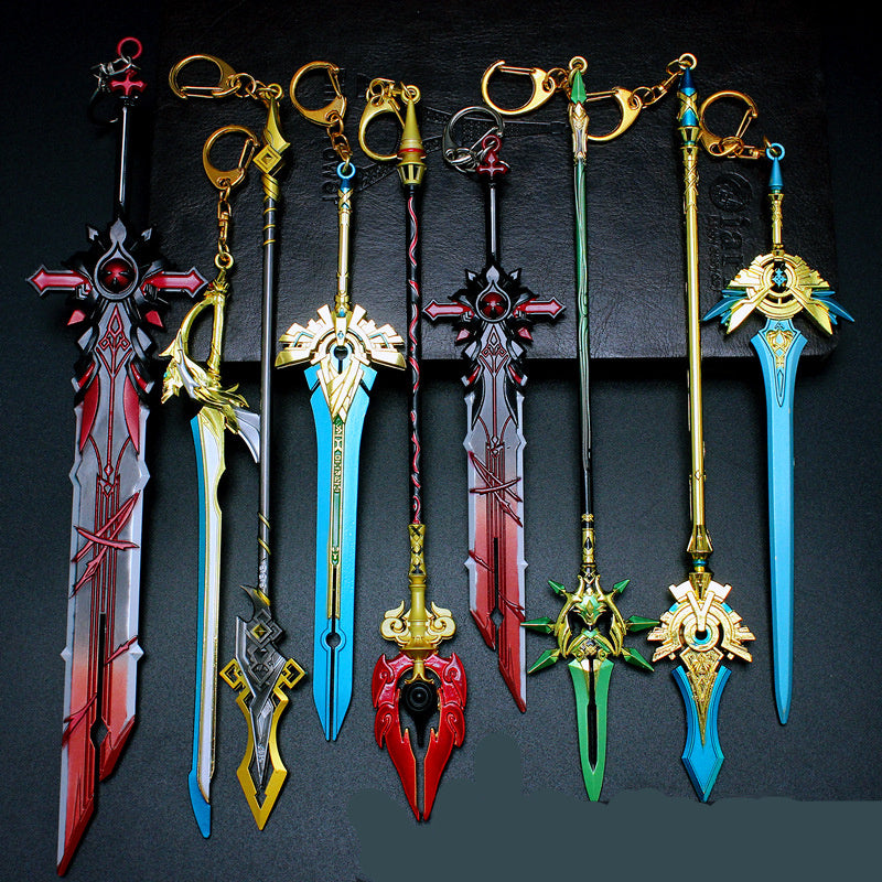 Department Store - Genshin Impact Anime Sword Model Weapon Set Toy Tartaglia Ganyu Venti Klee ZhongLi Diluc Xiao AlloyKeychain Collection Keychain