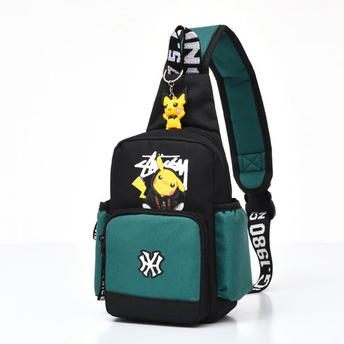 Department Store - 3-Color Pokemon Shoulder Bag Men's and Women's Chest Bag Canvas Youth Sports Pikachu Crossbody Bag Handbag Chest Strap Waist Bag