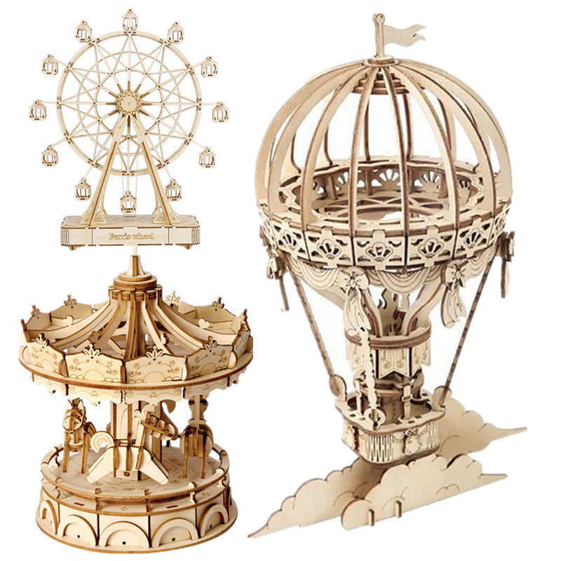 Department Store - New Wooden Diy Assembled Three-Dimensional Puzzle Model Pumpkin Car Ferris Wheel Carousel Sailboat Creative Assembly Ornaments