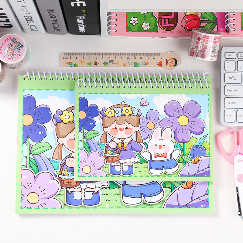 Department Store - A5/A4 Double-Sided Release Paper Hand Account Tape Sticker: Cartoon Character Material Loose-Leaf Illustration Book Storage for Office Product
