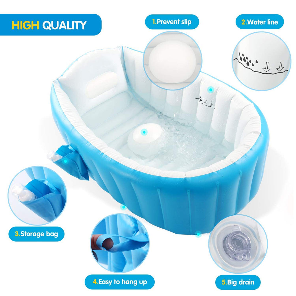 Nice Store - Baby Inflatable Bathtub; Portable Toddler Bathtub Baby Bath Tub Foldable Travel Tub with Air Pump