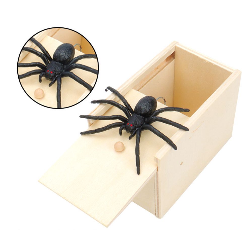 Sensuality Emporium - Funny Scare Box Prank Spider Wooden Fidget Anti-stress Interest Play Trick Joke Surprise Adult Halloween Toys For Children Gifts