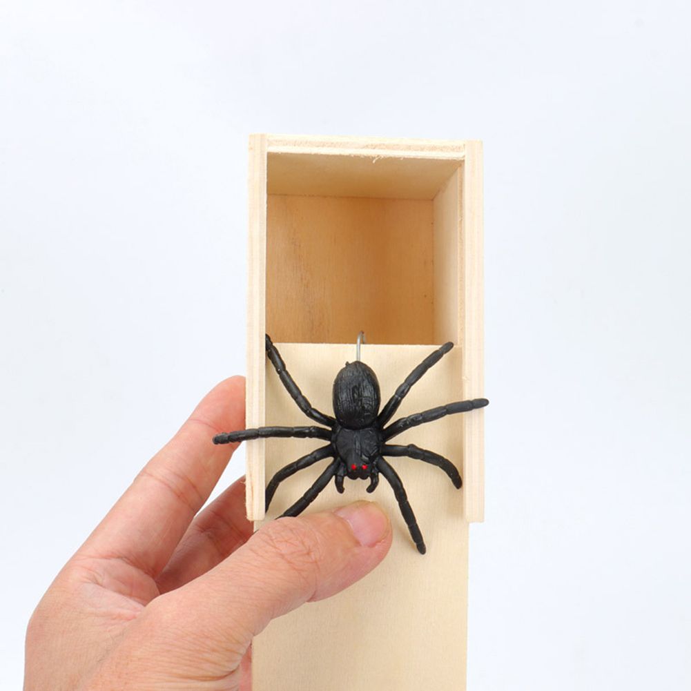 Sensuality Emporium - Funny Scare Box Prank Spider Wooden Fidget Anti-stress Interest Play Trick Joke Surprise Adult Halloween Toys For Children Gifts