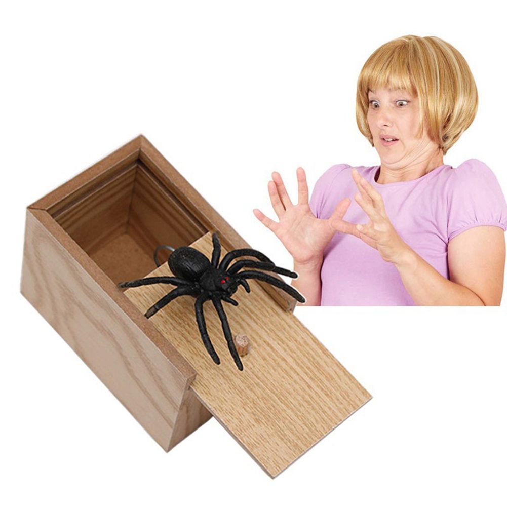 Sensuality Emporium - Funny Scare Box Prank Spider Wooden Fidget Anti-stress Interest Play Trick Joke Surprise Adult Halloween Toys For Children Gifts