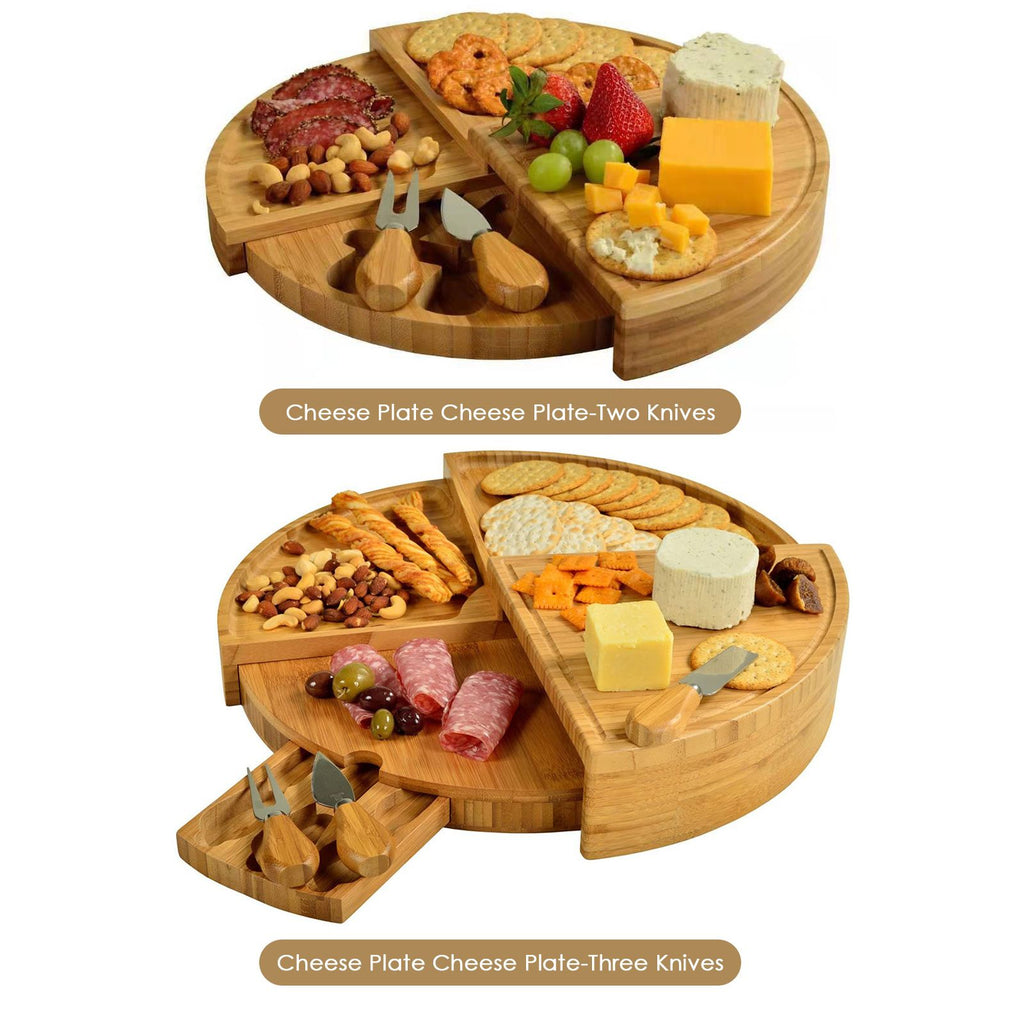 Sensuality Emporium - Bamboo Cheese Board with Cheese Knife Set 37 Cm Cheese Plate Rotating Serving Plate for Cheese and Appetite Gifts Cheese Tool