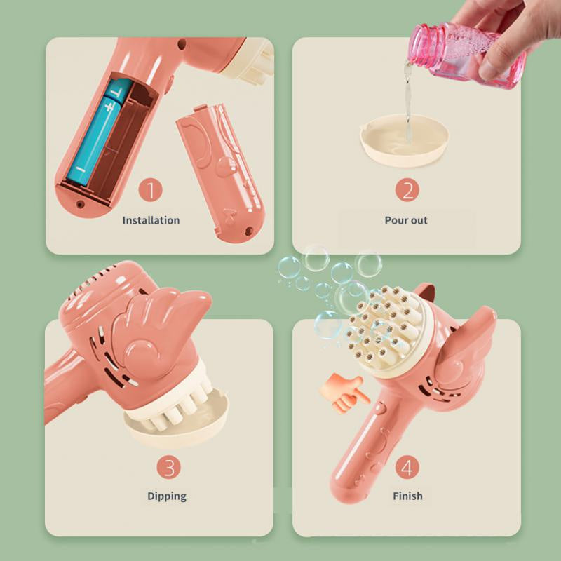 Sensuality Emporium - Bubble Hammer Gun Children Gift Toys Small Fan Soap Bubbles Gun Kids Toys 23 Hole Bubbles Machine Angel Bubble Gun Removable