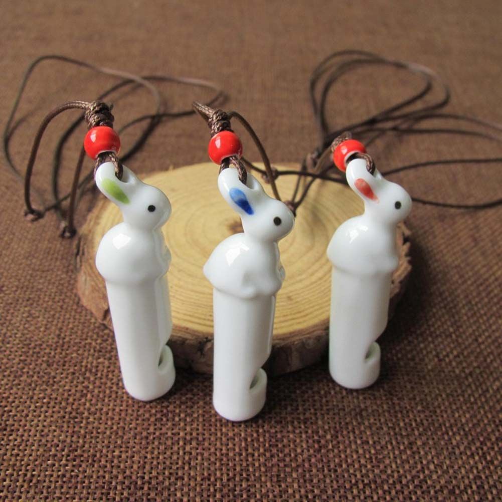 PANDA SUPERSTORE - 5 Packs Ceramic Whistles Necklace Rabbit Shape Handmade Crafts; Random color