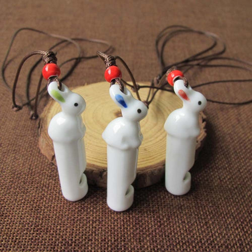 PANDA SUPERSTORE - 5 Packs Ceramic Whistles Necklace Rabbit Shape Handmade Crafts; Random color