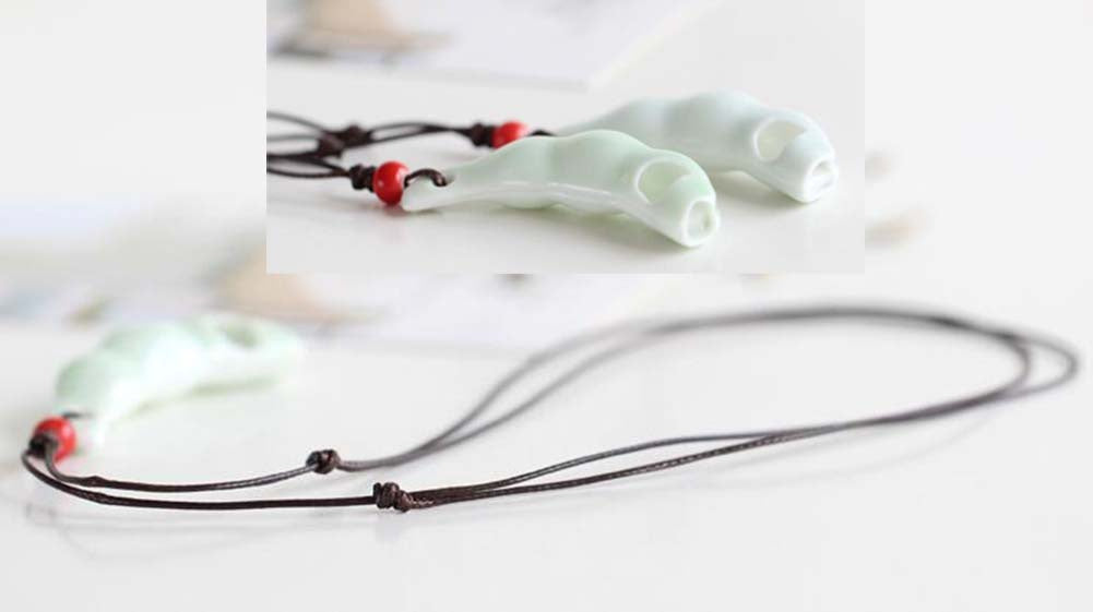 PANDA SUPERSTORE - 6 Packs Ceramic Whistles Necklace Creative Pea pod Shape Decorated Handmade Crafts