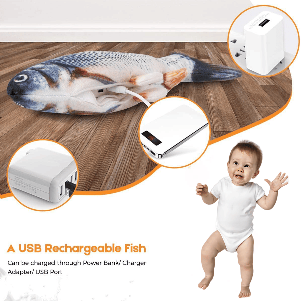 Department Store - Electric Floppy Fish Toy; Moving Cat Kicker Fish Toy; 11'' Realistic Flopping Fish Dog Toy