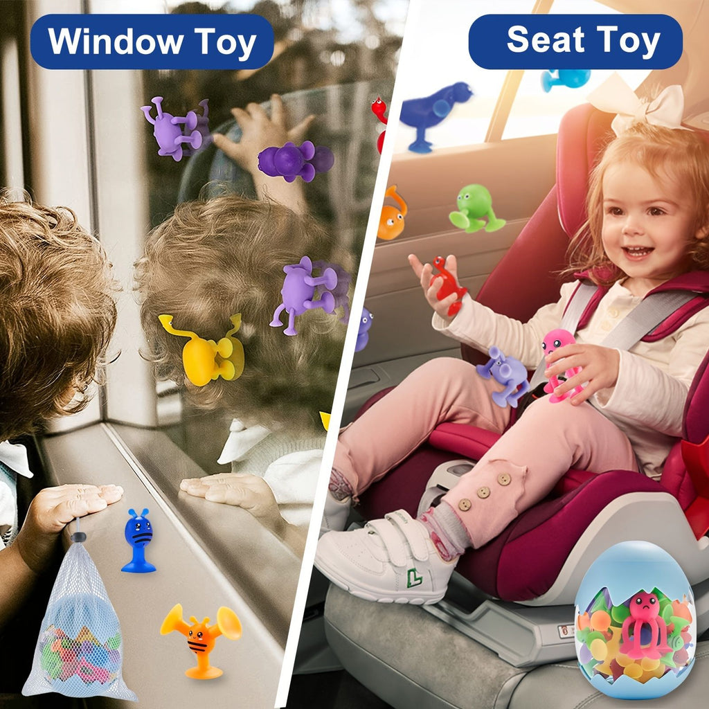 Department Store - Suction Toys For Baby; Bath Toys For Kids Ages 4-8; 40pcs Toddler Stress Release Sensory Toys; Silicone Suction Cup Animal With Dinosaur Eggshell Storage; Educational Gift For Boys Girls Age 3+