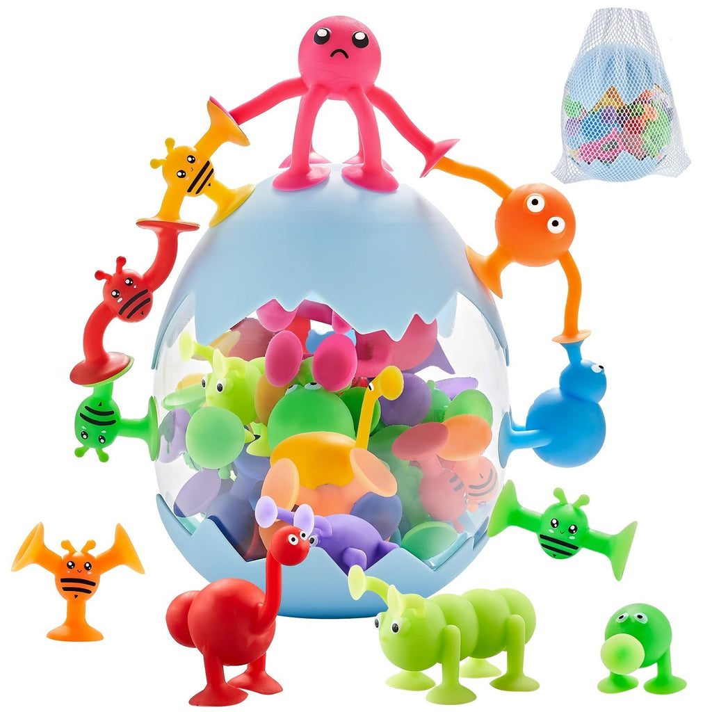 Department Store - Suction Toys For Baby; Bath Toys For Kids Ages 4-8; 40pcs Toddler Stress Release Sensory Toys; Silicone Suction Cup Animal With Dinosaur Eggshell Storage; Educational Gift For Boys Girls Age 3+