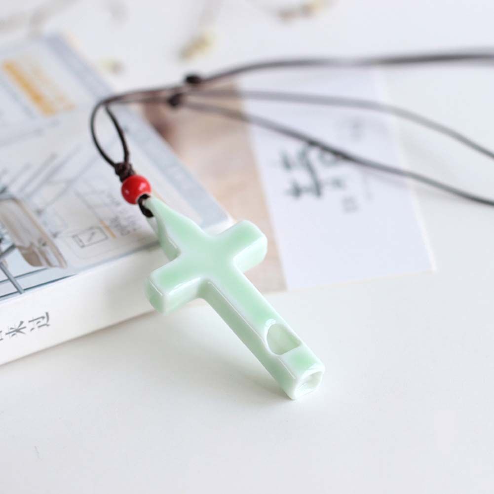 PANDA SUPERSTORE - Ceramic Whistles Necklace Handmade Cross Shape Decorated Sweater Ornaments; 6 Packs