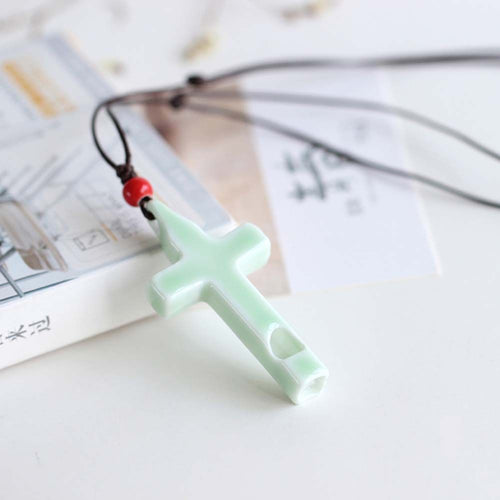 PANDA SUPERSTORE - Ceramic Whistles Necklace Handmade Cross Shape Decorated Sweater Ornaments; 6 Packs