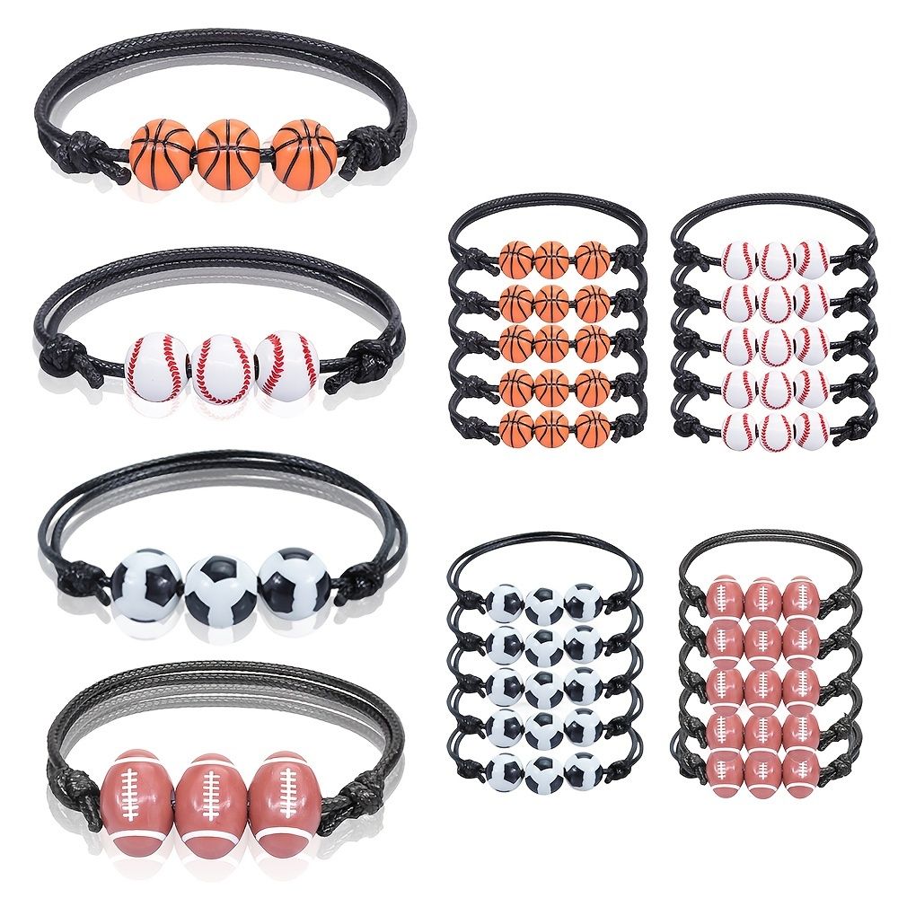 Nice Store - Sports Theme Charm Bracelets; Basketball Football Baseball Volleyball Bracelet Adjustable Inspirational Sports Beads Ball Bracelet With Charm For Teens Students Adults Outdoor Gift