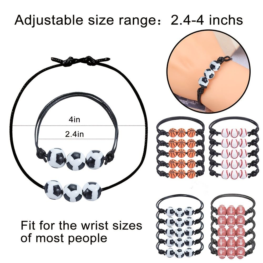 Nice Store - Sports Theme Charm Bracelets; Basketball Football Baseball Volleyball Bracelet Adjustable Inspirational Sports Beads Ball Bracelet With Charm For Teens Students Adults Outdoor Gift