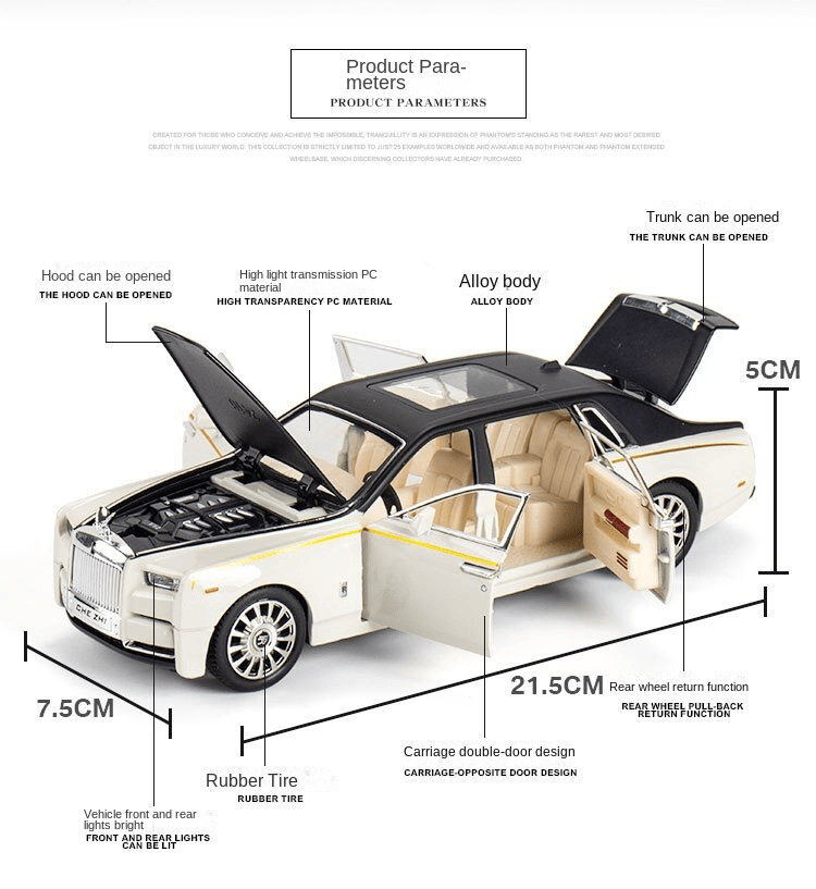 MESSIA SAM SUN - 1/24 Rolls-Royce alloy car model phantom back sound and light toy car six open door simulation metal car box