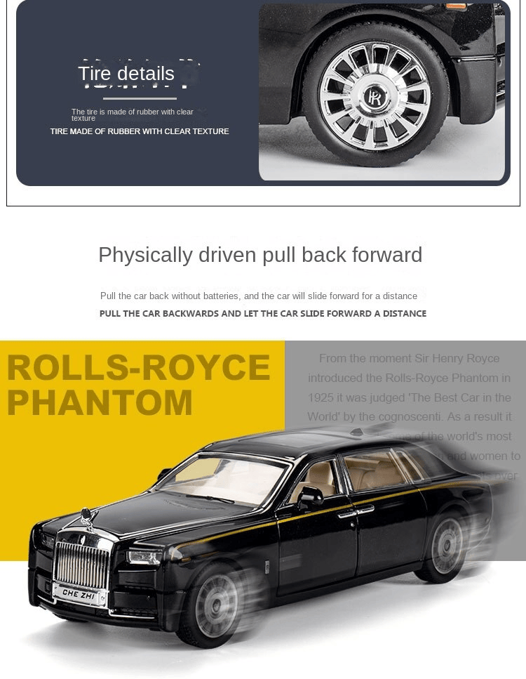 MESSIA SAM SUN - 1/24 Rolls-Royce alloy car model phantom back sound and light toy car six open door simulation metal car box