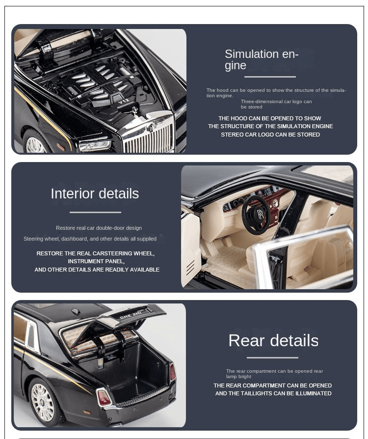 MESSIA SAM SUN - 1/24 Rolls-Royce alloy car model phantom back sound and light toy car six open door simulation metal car box