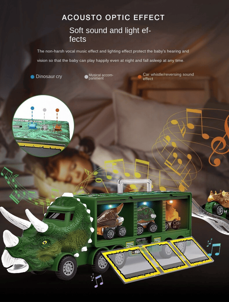 MESSIA SAM SUN - Children's dinosaur toy car Lighted transport car portable storage container car Toy Vehicles