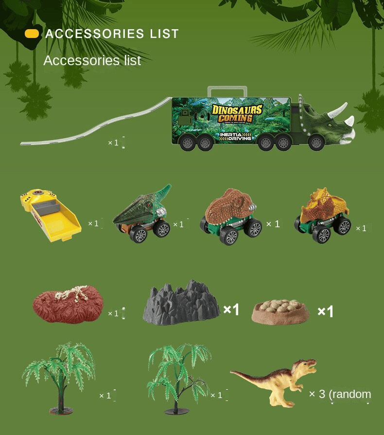 MESSIA SAM SUN - Children's dinosaur toy car Lighted transport car portable storage container car Toy Vehicles