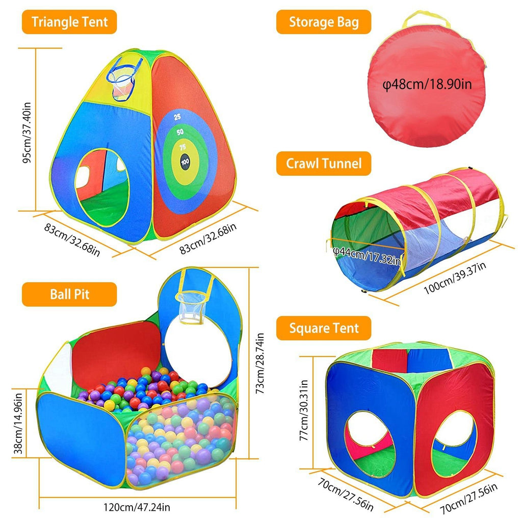Department Store - 5Pcs Kids Ball Pit Tents Pop Up Playhouse w/ 2 Crawl Tunnel & 2 Tent For Boys Girls Toddlers
