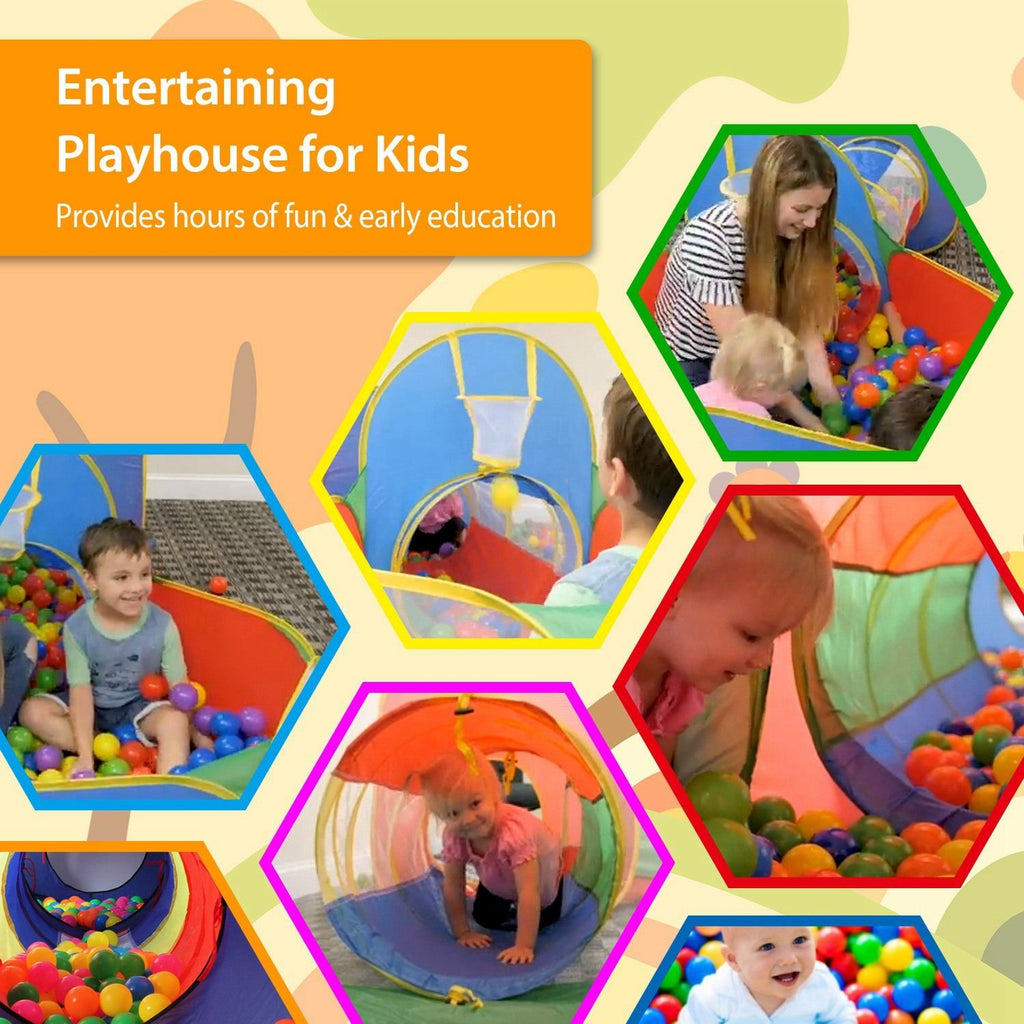 Department Store - 5Pcs Kids Ball Pit Tents Pop Up Playhouse w/ 2 Crawl Tunnel & 2 Tent For Boys Girls Toddlers