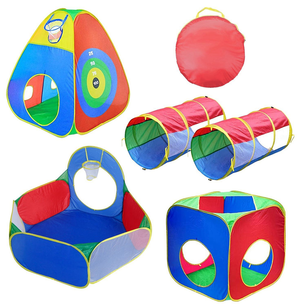 Department Store - 5Pcs Kids Ball Pit Tents Pop Up Playhouse w/ 2 Crawl Tunnel & 2 Tent For Boys Girls Toddlers